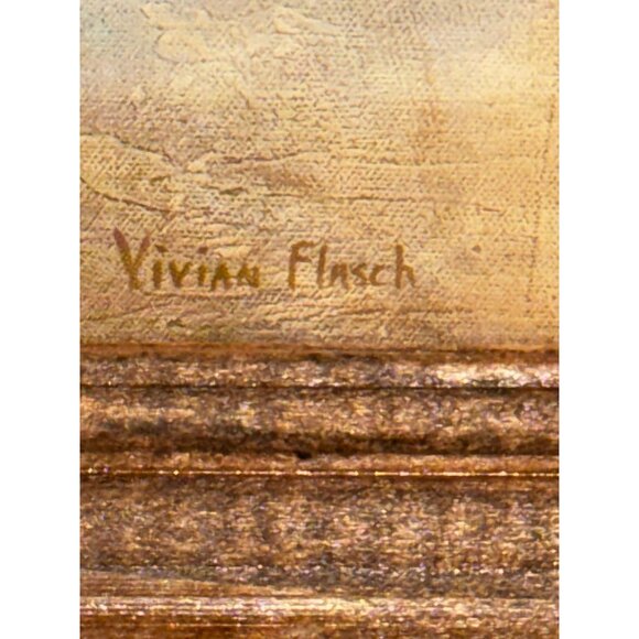 Framed Vivien Flasch Floral Art Print Blue Flower & Brown Scroll Design Overall - Picture 8 of 8